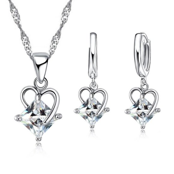 Jewelry - ★ Heart Necklace And Earrings 925 Sterling Silver Set Gift